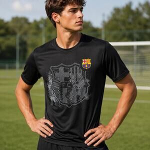 FC Barcelona Black Performance Soccer Training Graphic T-Shirt Men’s Athletic XL